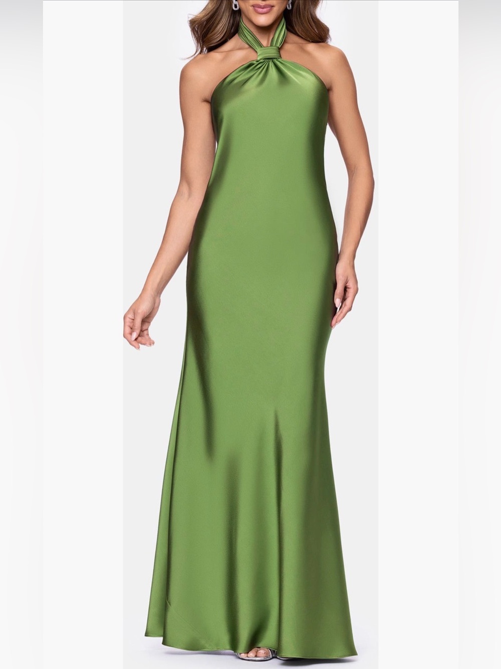 Betsy & Adam Satin Halter Neck Green Maxi Dress Size 8